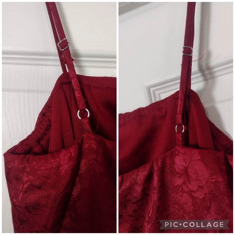 Lulus Kali Floral Satin Ruffle Mini Slip Dress Burgundy Red Size S - Picture 10 of 13
